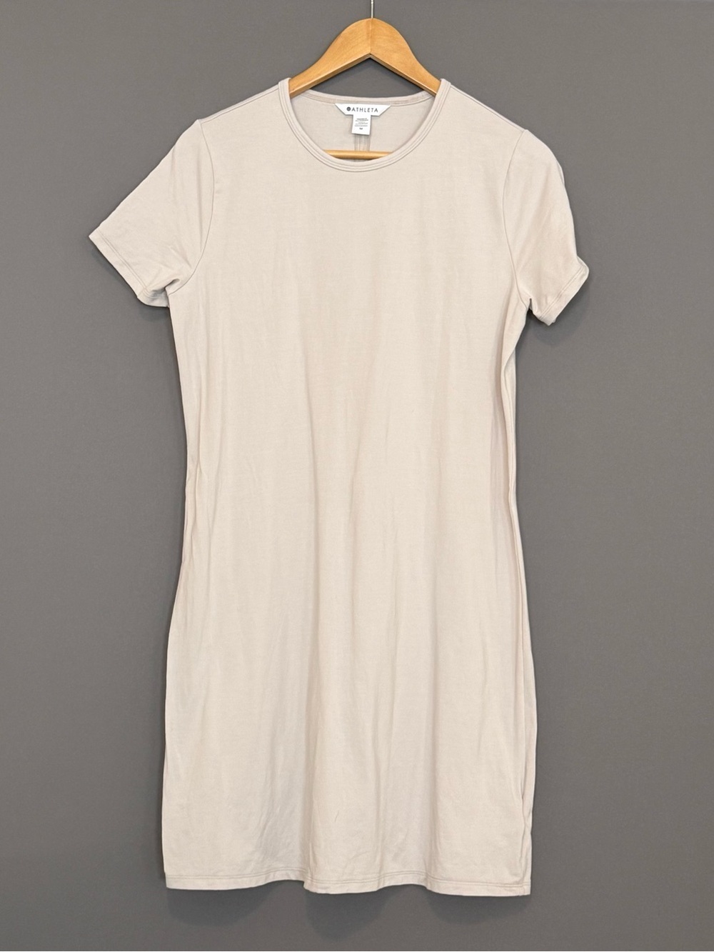 Athleta Seasoft Tee Dress Bone Beige TENCEL Athleisure Modal Dress Medium - Picture 3 of 9